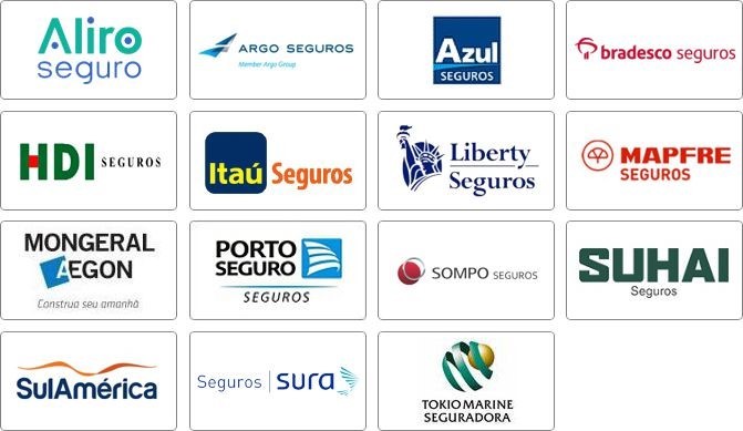 Allianz, Argo, Azul, Bradesco, Fator, Itau, Sul América, Ituran, Liberty, Porto, Sompo, Suhai, Sura, Tokio